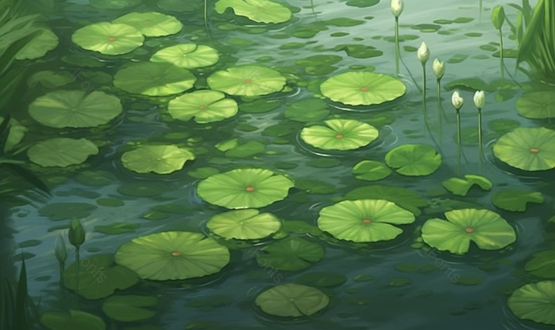 荷花池上漂浮的荷花叶手绘插画图,插画/手绘图,插画/手绘图库,插画/手绘图下载,插画/手绘